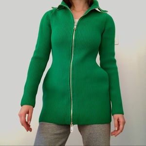 Tibi two-way zip Kelly green cardigan